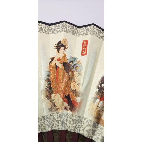 Authentic Wooden Chinese Silk Folding Hand Fan - Picture 6 of 9